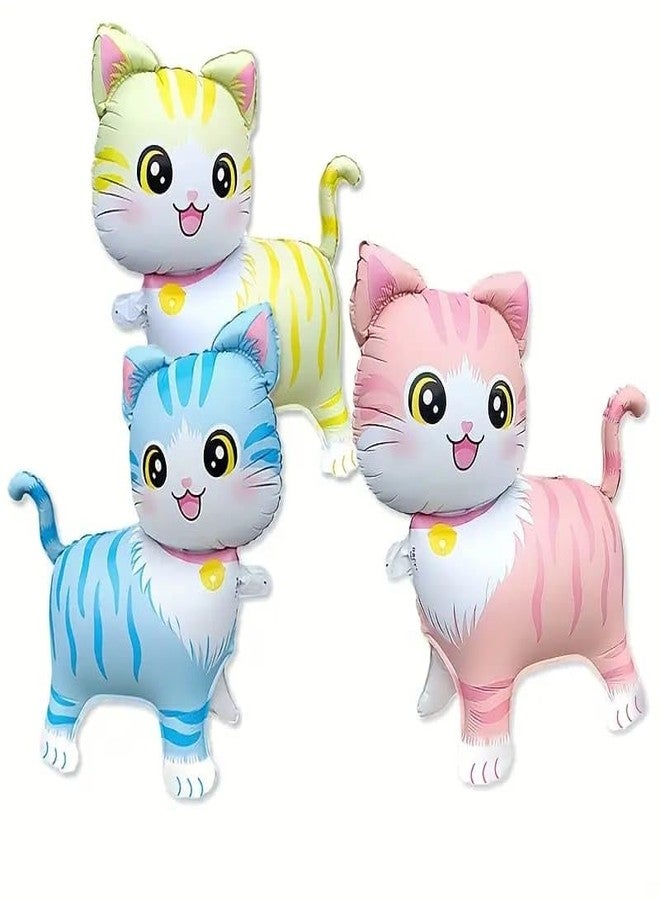 Samariya Cat Shape Animal Foil Balloons 21" inch for Kids Birthday Baby Shower Event Celebration Function Decoration for kids (Pack of 3) - Image 1